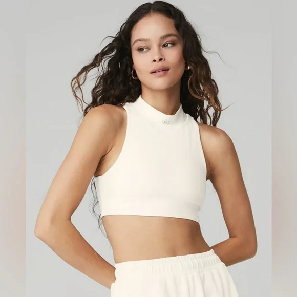 Alo Yoga White High Neck Bralette ALO Yoga Tops Alo Yoga Ribbed Airlift  Fuse Bra Tank